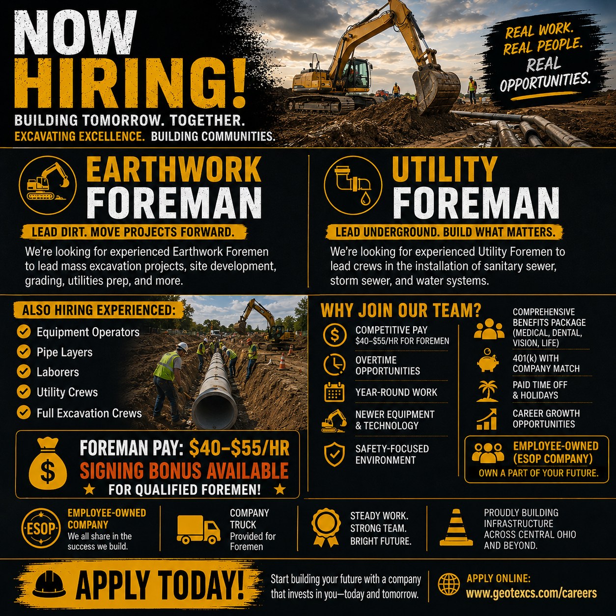 Geotex Construction Services, Inc. Facebook ad: WE'RE HIRING! JOIN THE GEOTEX TEAM!