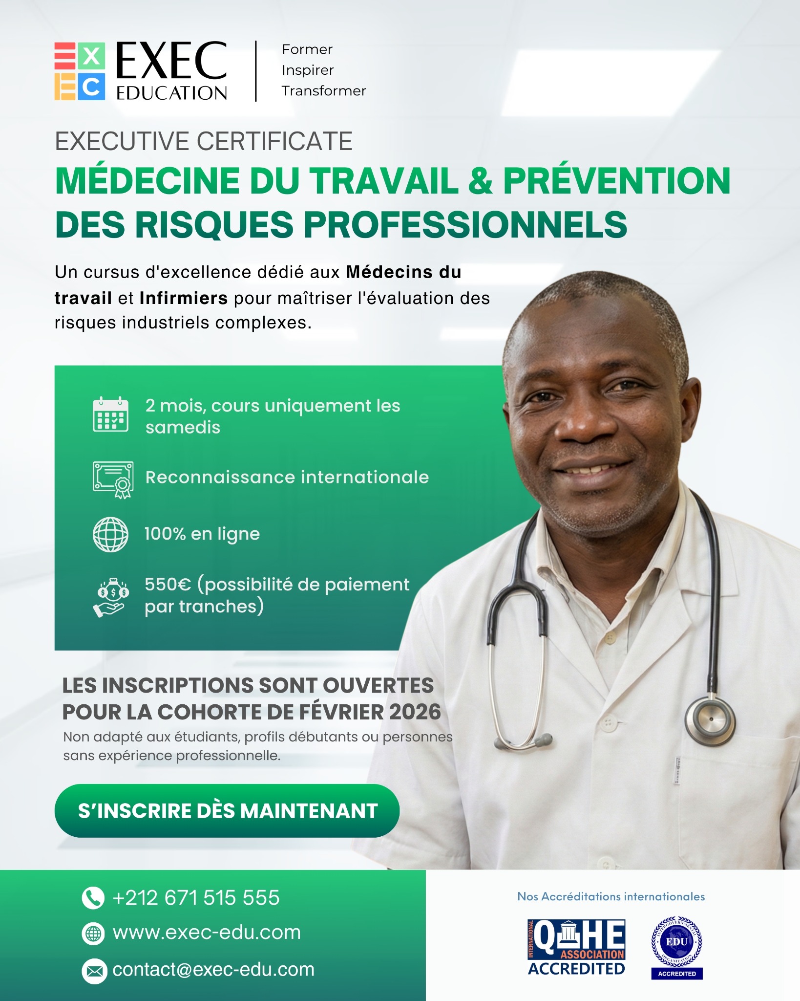 EXEC Education Facebook ad: Executive Certificate en Médecine du Travail & Prévention…