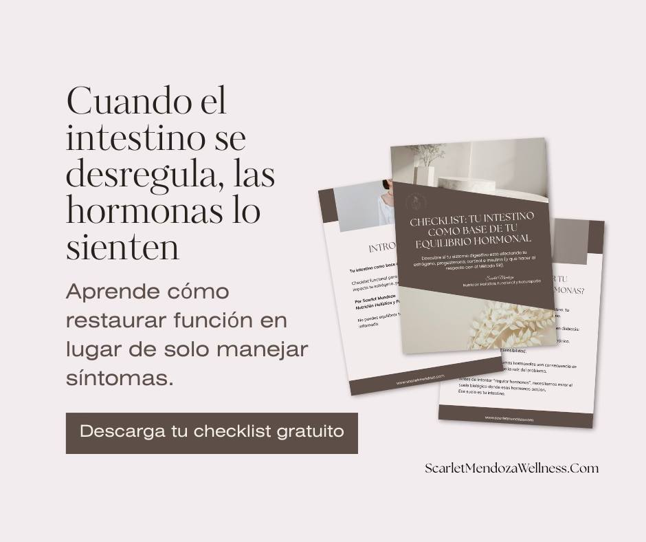 Scarlet Mendoza's Wellness Facebook ad: Checklist Tu intestino como base de tu equilibrio hormonal