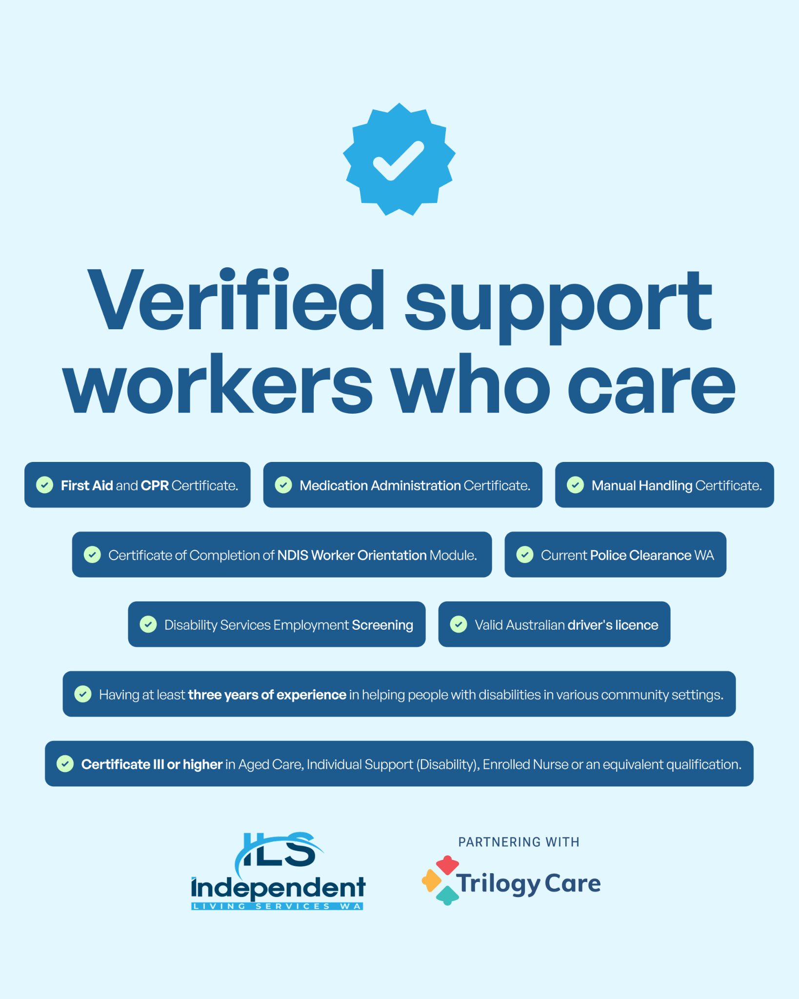 Independent Living Services WA Facebook ad: Carers Vetted Properly