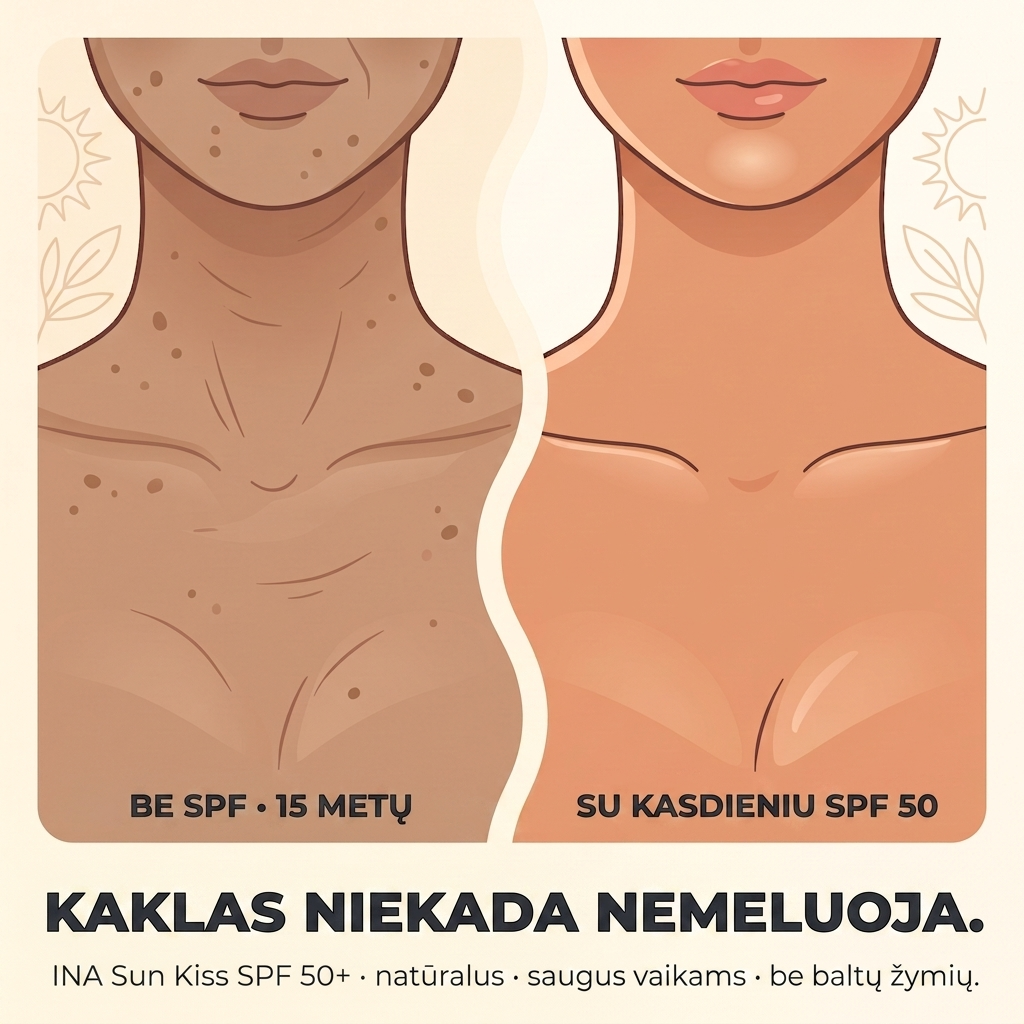 Organinė Kosmetika - InaEssentials.LT Facebook ad: Veidą apsaugai. O kaklą ir dekoltę?