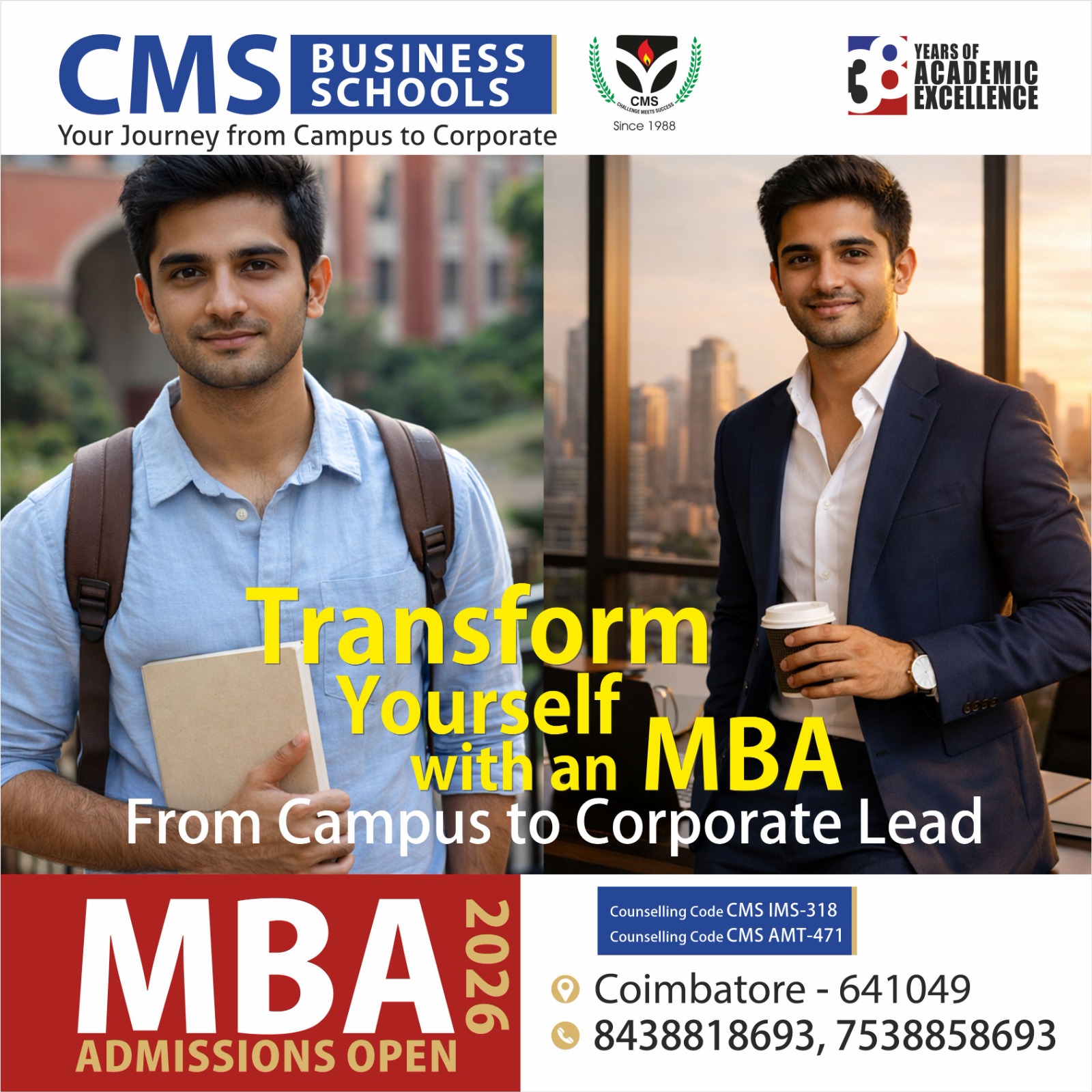 CMS college of science and commerce Facebook ad: Thinking of what to do after graduation?