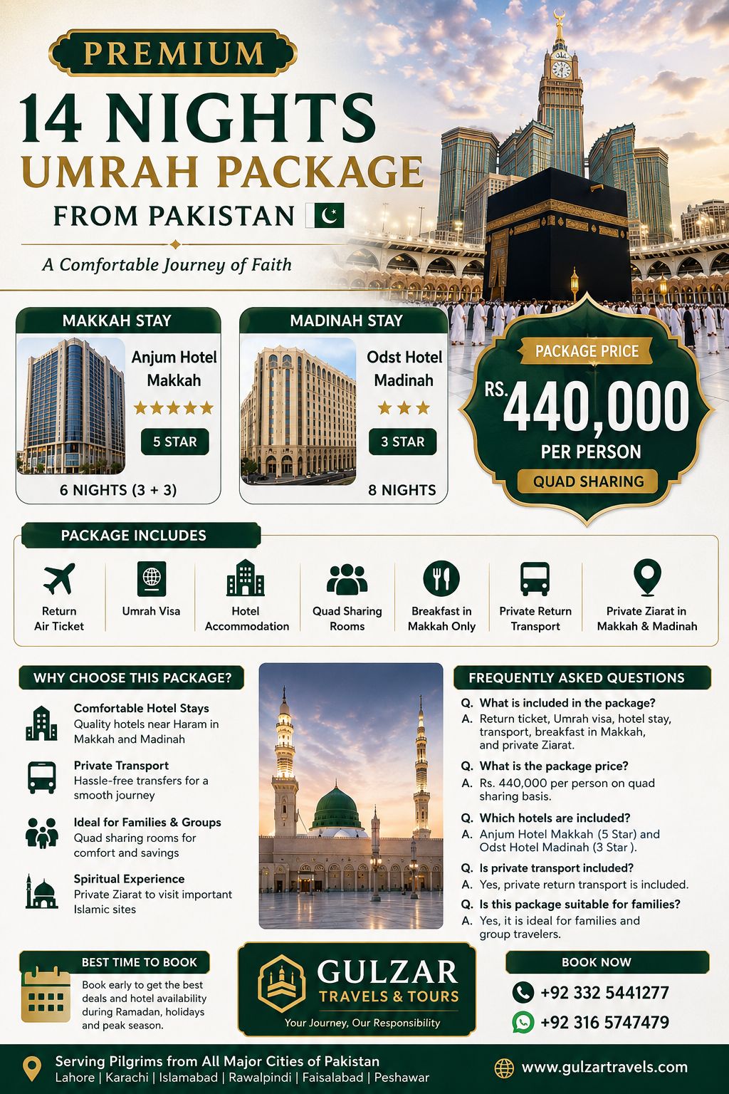 Umrah Flights Visa & Tours by Kamran Facebook ad: PREMIUM 14 NIGHTS UMRAH PACKAGE 2026 FROM PAKISTAN