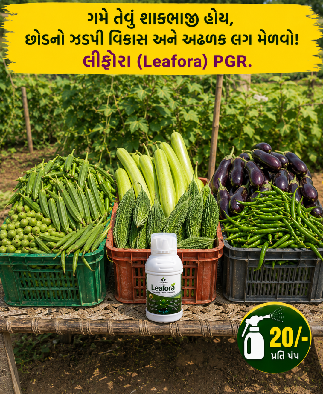 Leafcare Agritech Facebook ad: એક પંપનો ખર્ચ ફક્ત ₹૨૦/-! શાકભાજીમાં મેળવો બમ્પર લાગ.