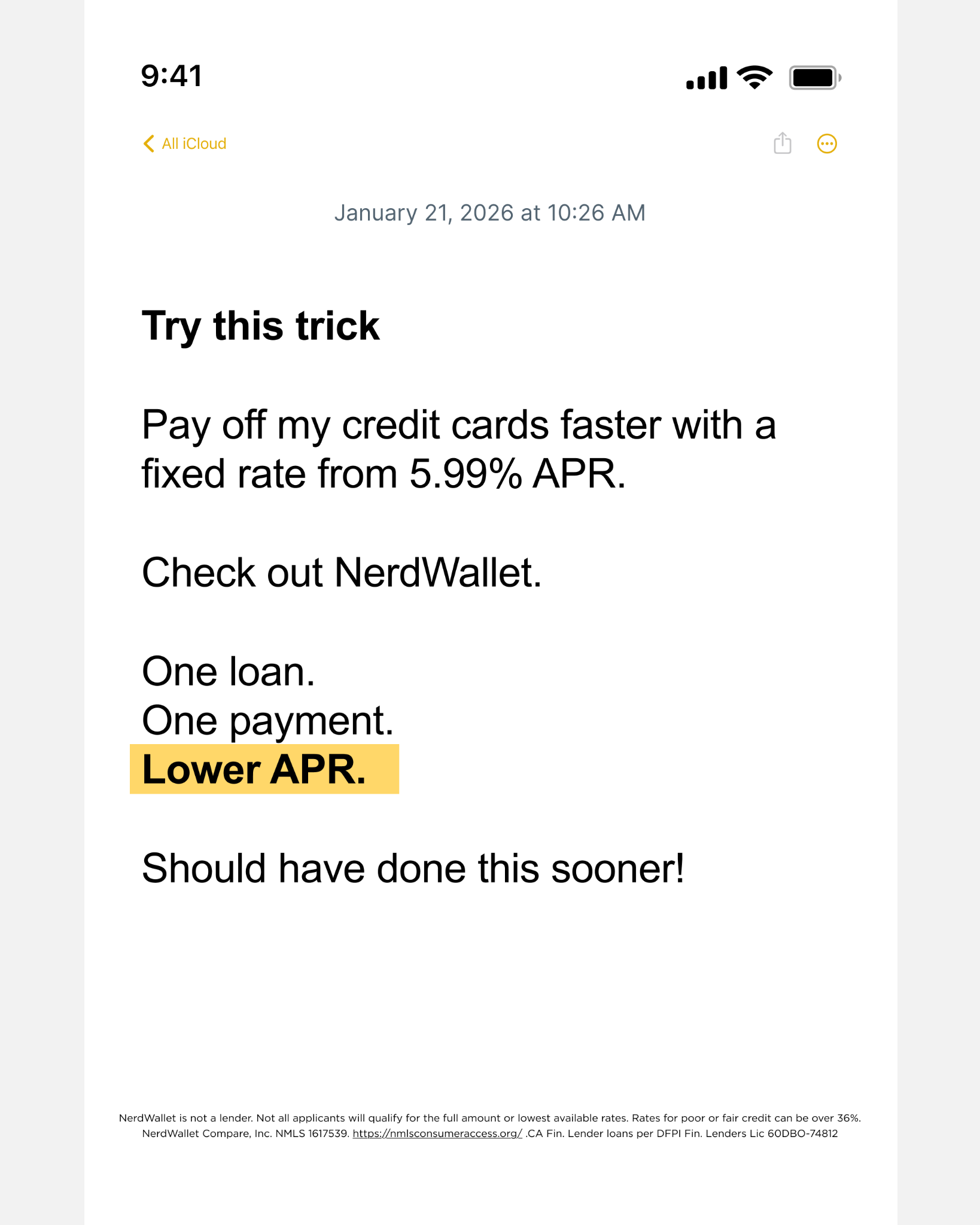 NerdWallet Facebook ad