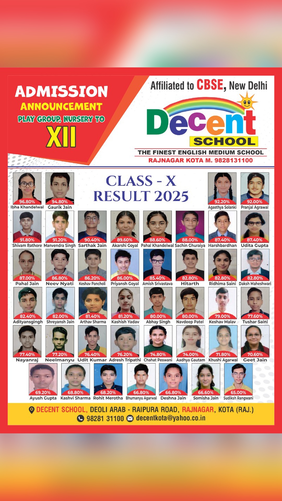 Decent School Admissions Facebook ad from Mar 26, 2026
