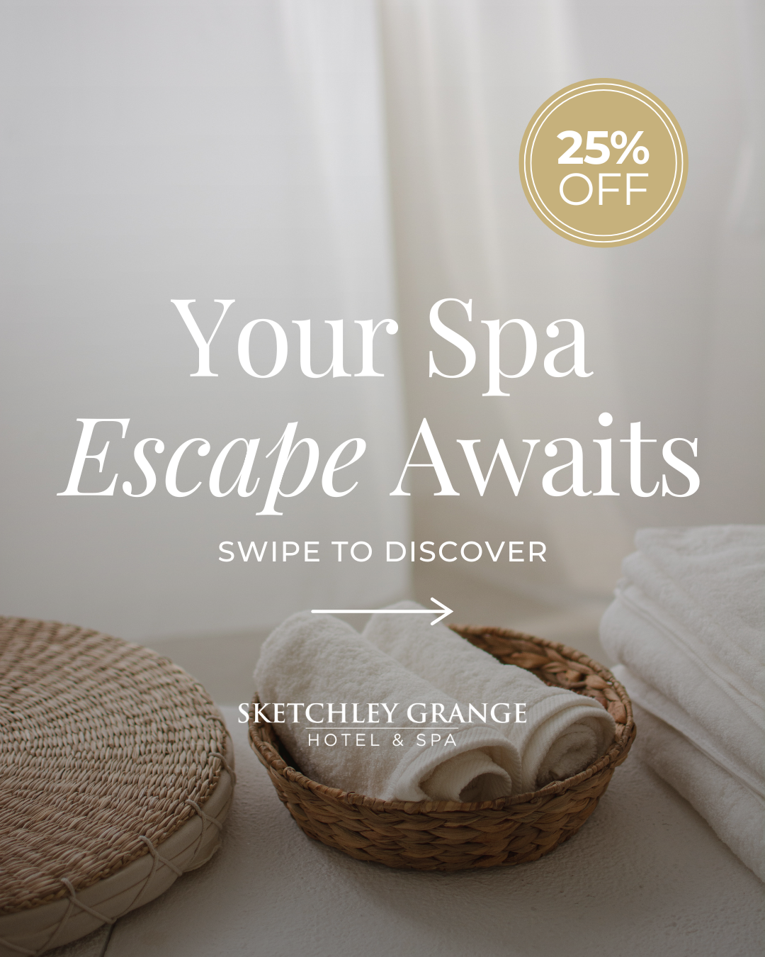Sketchley Grange Facebook ad: Relax for less with 25% off selected spa…