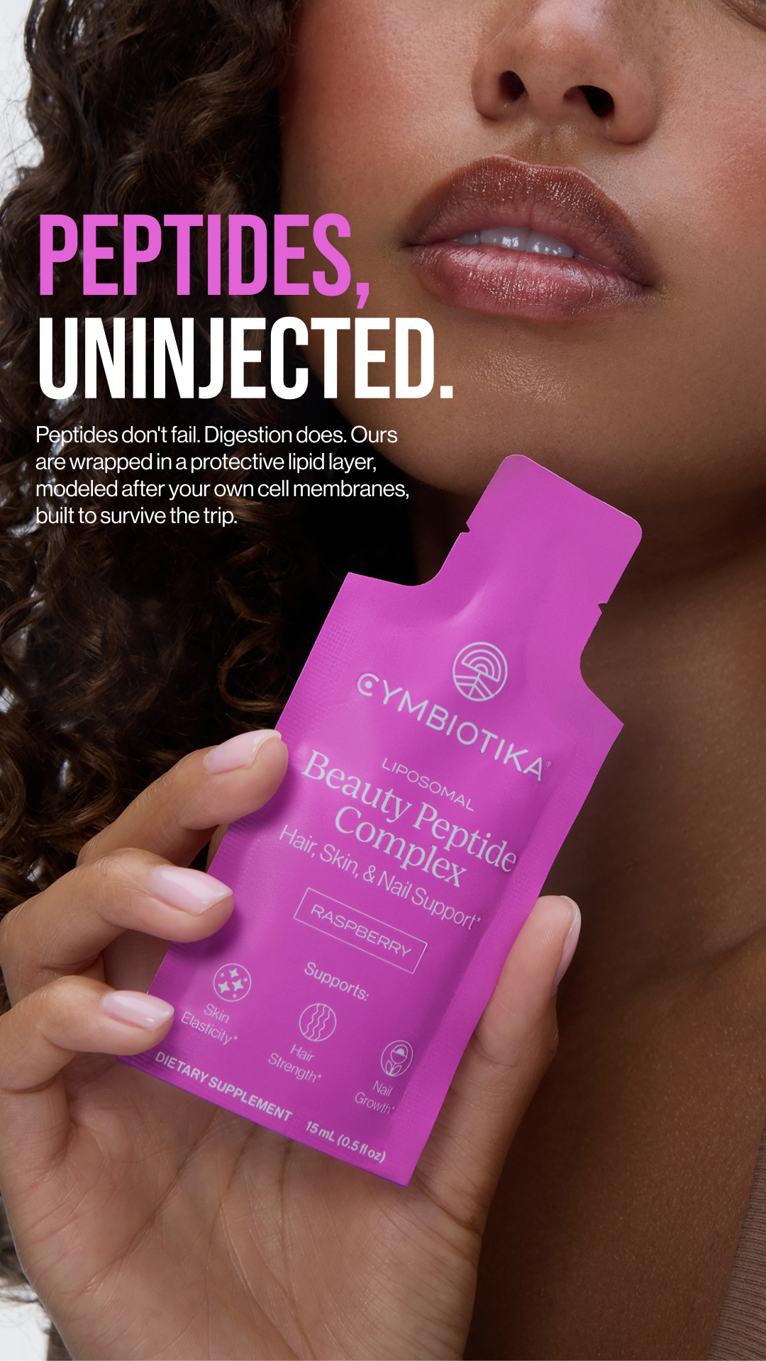 Cymbiotika Facebook ad: Peptides. No Needles.