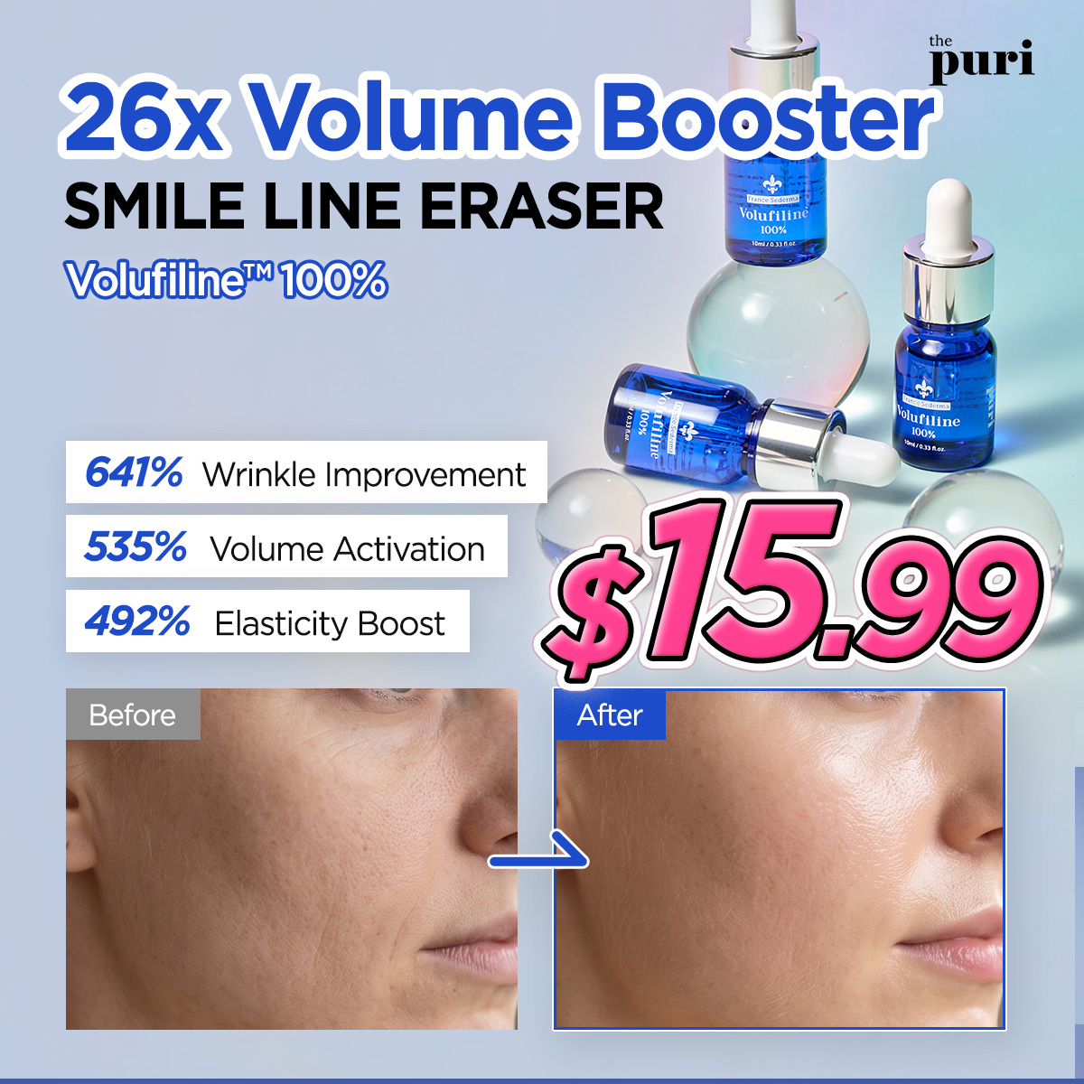 Thepuri Facebook ad: 26X Volume Booster, Volufiline 100%