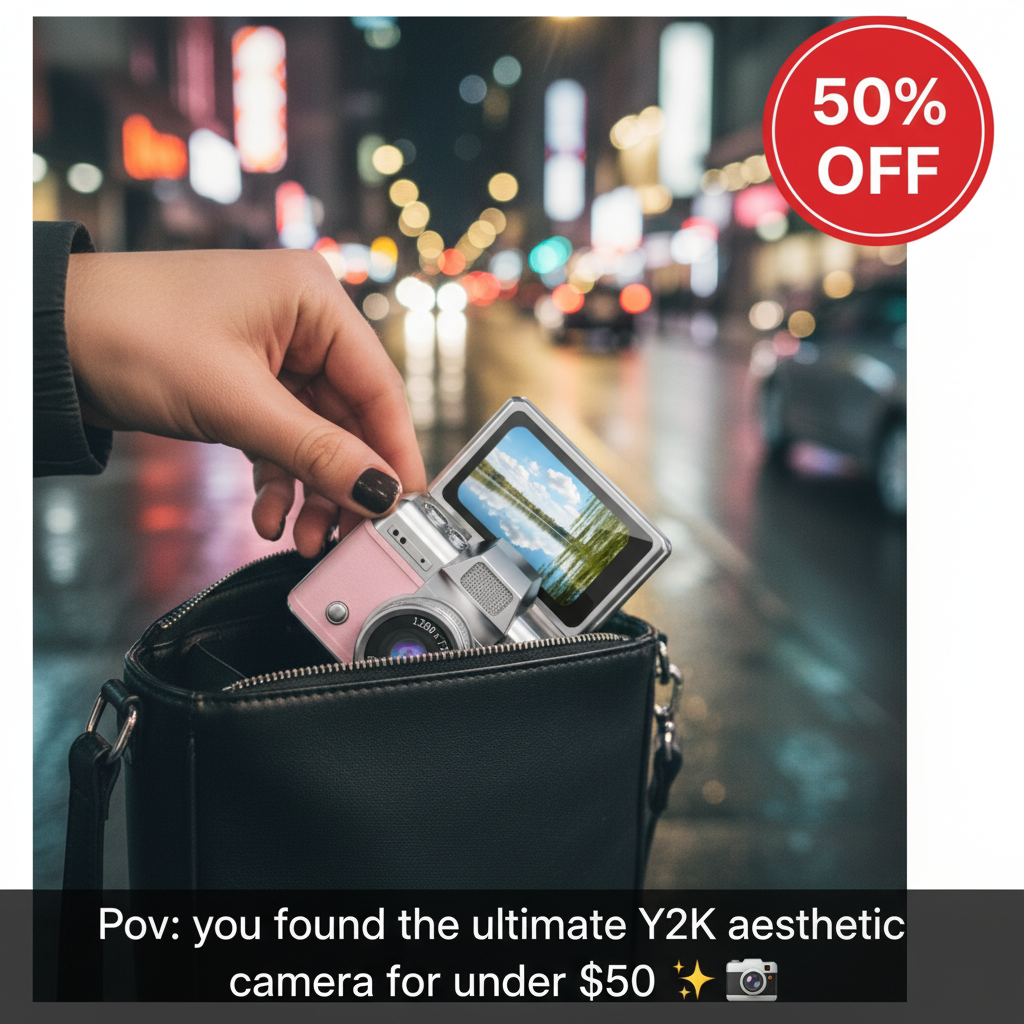 Kikishop Facebook ad: Mini Retro Camera with Flip Screen