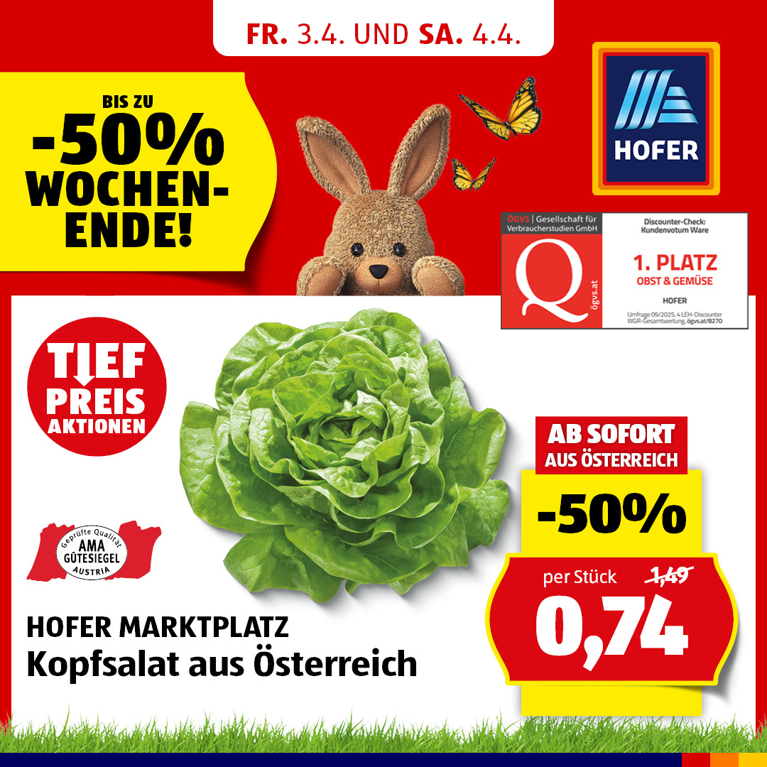 HOFER Österreich Facebook ad: Das HOFER -50% Wochenende.