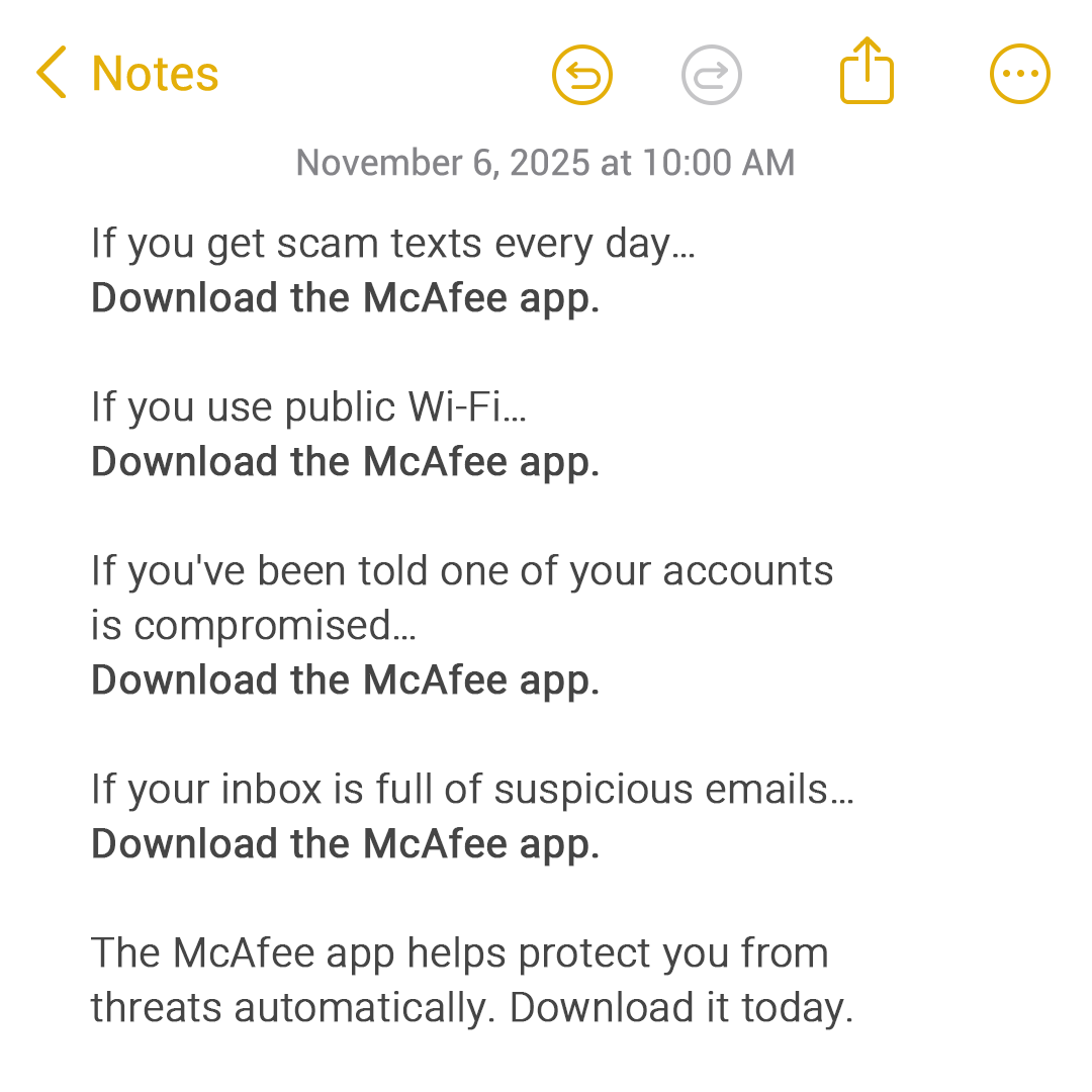 McAfee Facebook ad