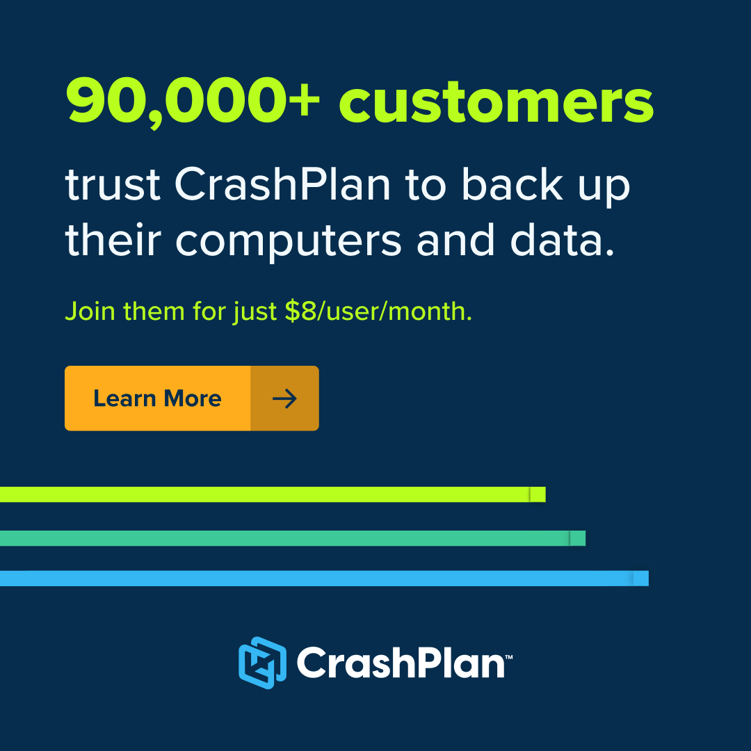 CrashPlan Facebook ad: Affordable Backup. Reliable Recovery. CrashPlan.
