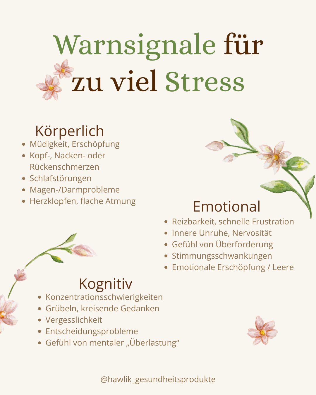 HAWLIK Gesundheitsprodukte Facebook ad: Warnsignale bei Stress, so spricht dein Körper mit…