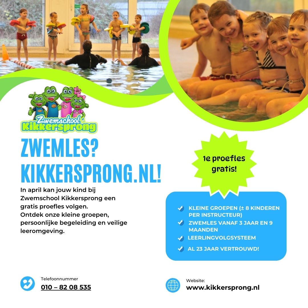 Zwemschool Kikkersprong Facebook ad: Zwembad in Hoogvliet gaat een geruime tijd sluiten.