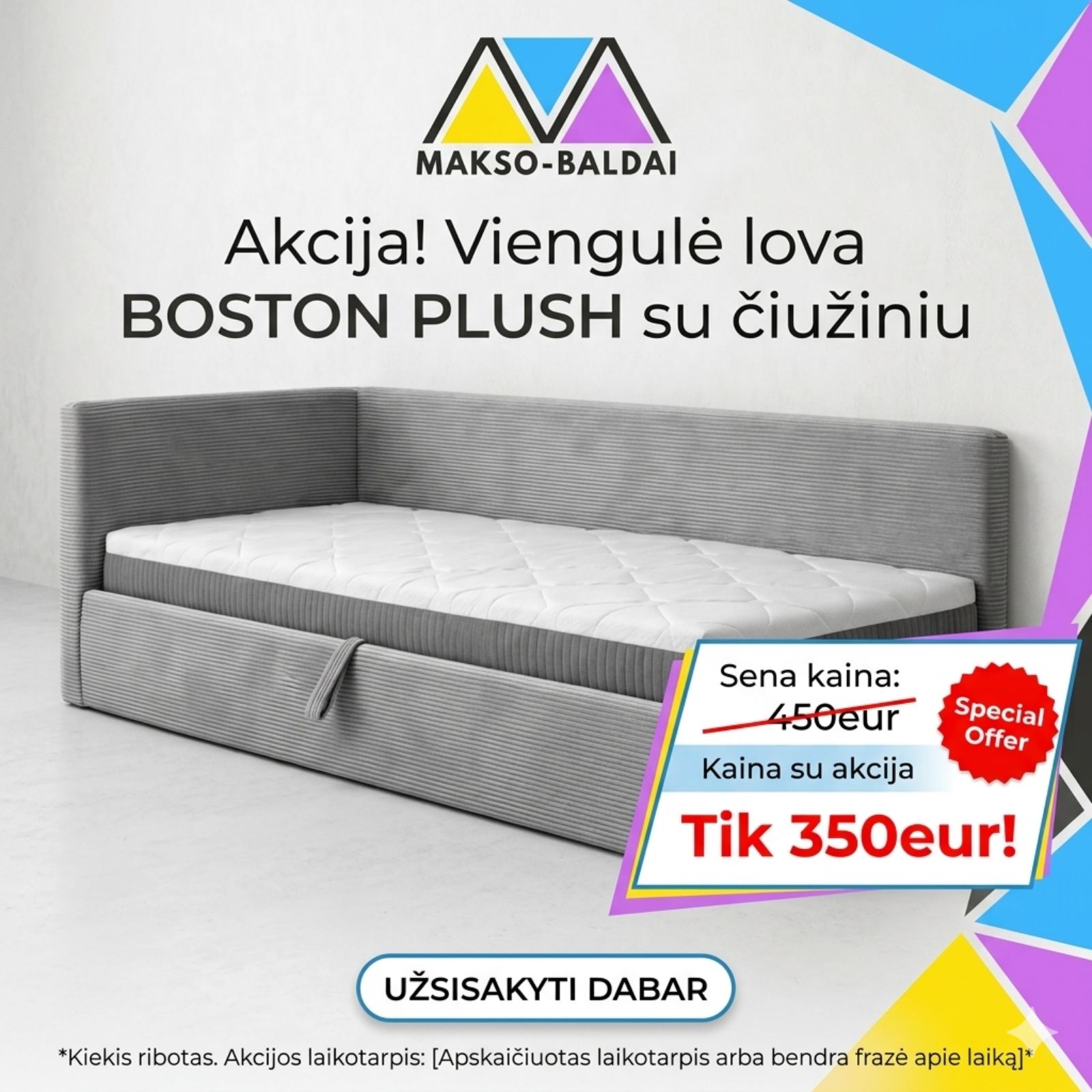 Makso - Baldai Facebook ad: Kokybiškas miegas prasideda nuo geros lovos