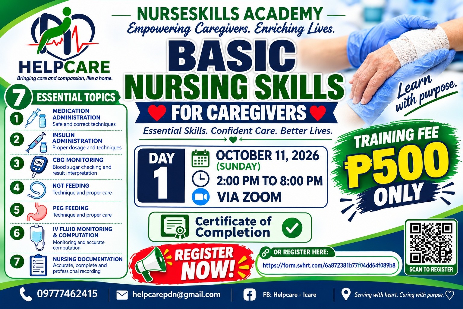 Helpcare - ICare Facebook ad: Join our BASIC NURSING SKILLS FOR CAREGIVERS!