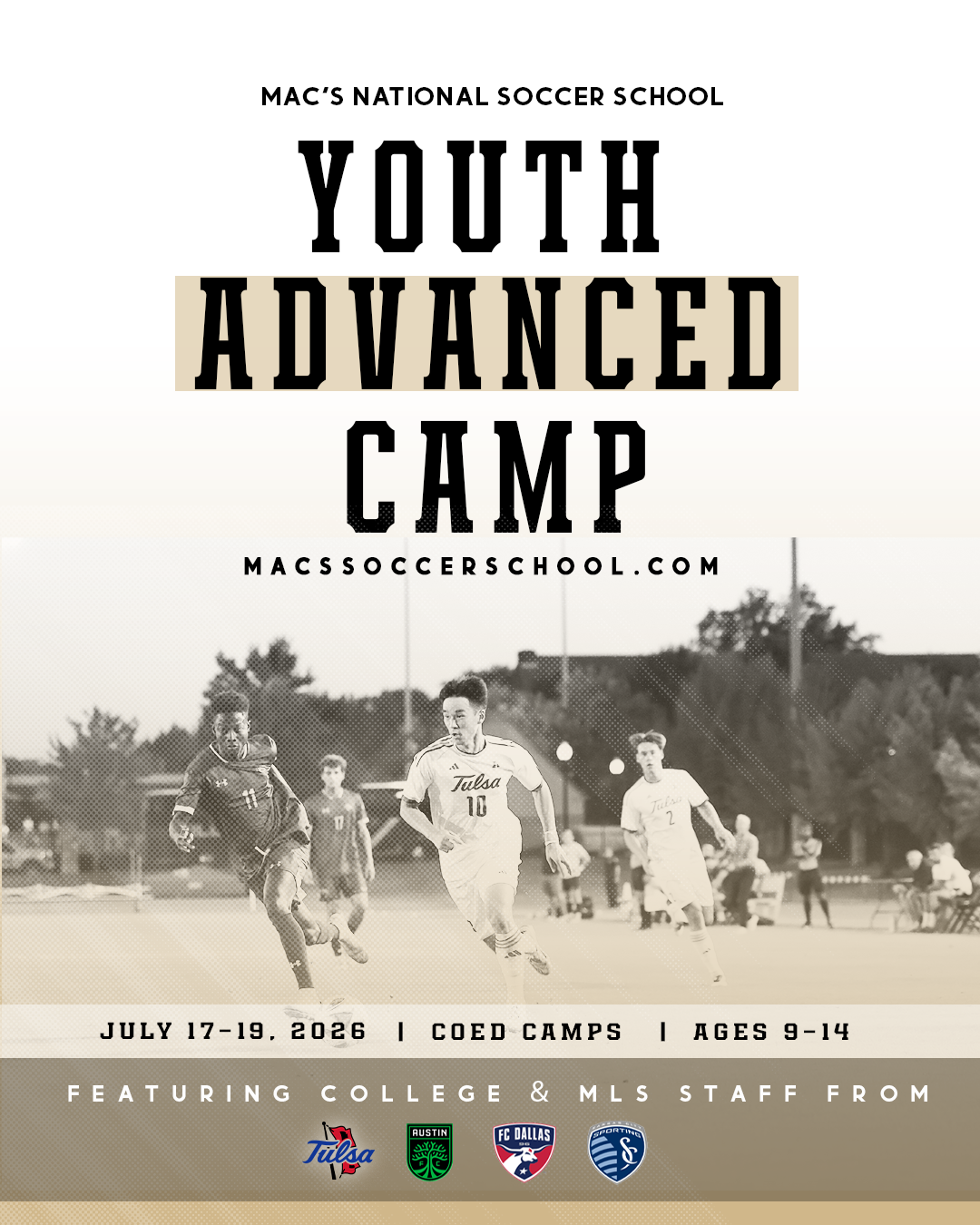 Mac's National Soccer School Facebook ad: Train With Tulsa Coaches & Players