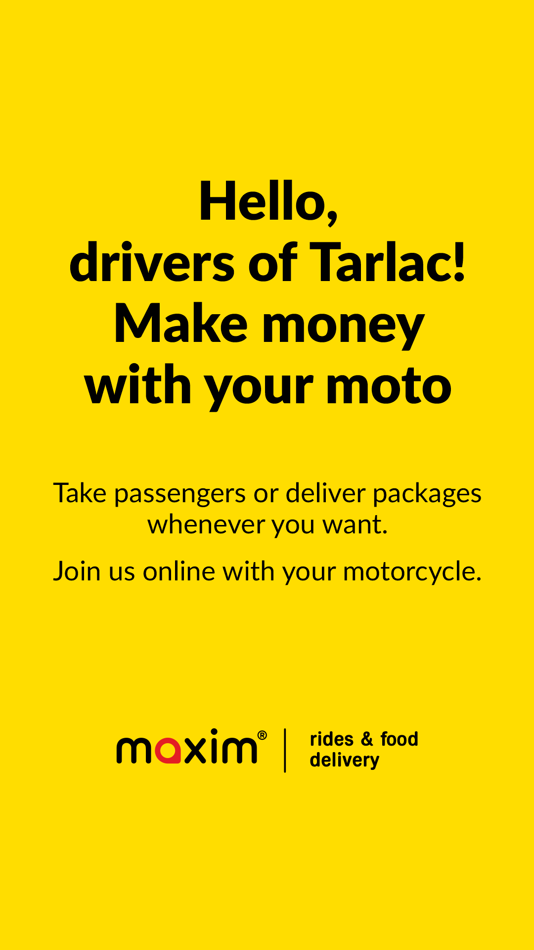 Maxim - rides&food delivery. Tarlac Facebook ad