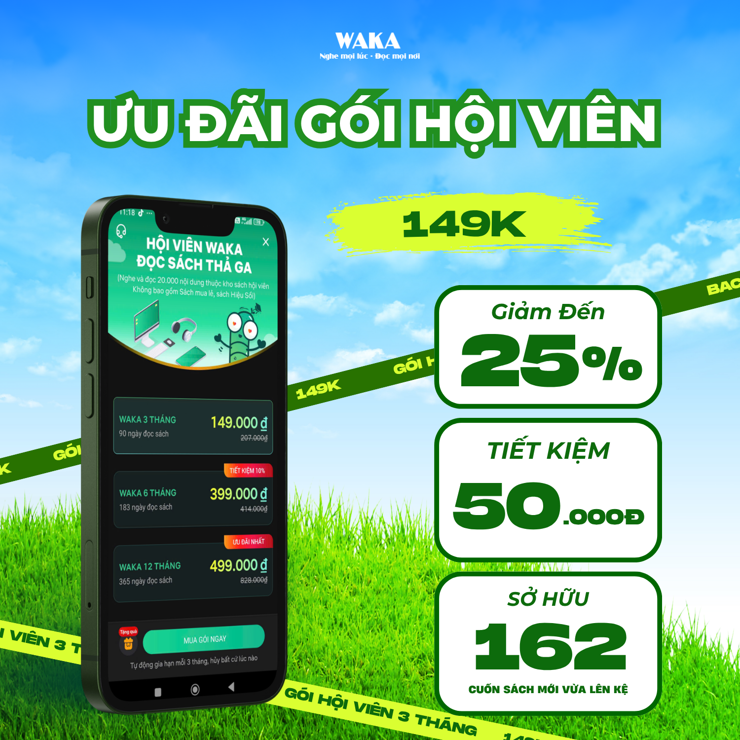 Waka.vn Facebook ad: CHỈ CẦN 149K ĐỂ ĐỌC CẢ KHO 20.000+ CUỐN