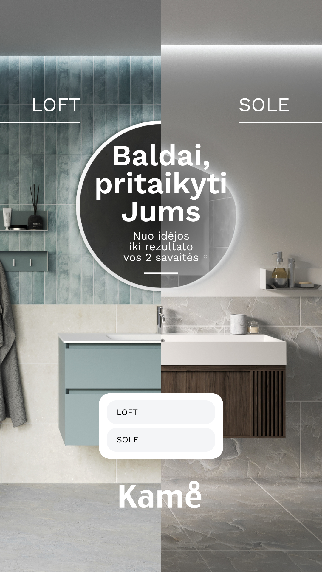 KAME bathroom furniture Facebook ad from Aug 5, 2026
