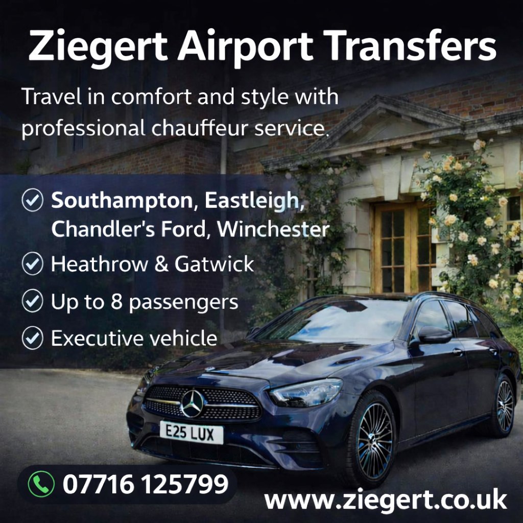 Ziegert Airport Transfers Ltd Southampton Facebook ad: Each journey with Ziegert Airport Transfers is designed…