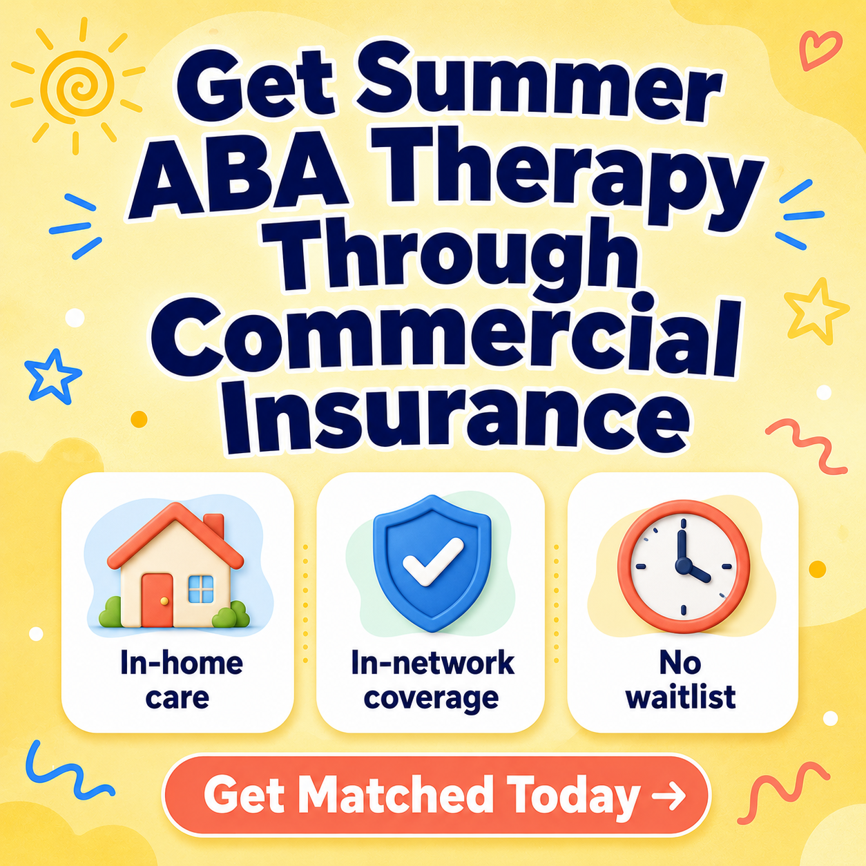 Harmony Care Finder Facebook ad: Get Summer ABA Therapy Through Commercial Insurance