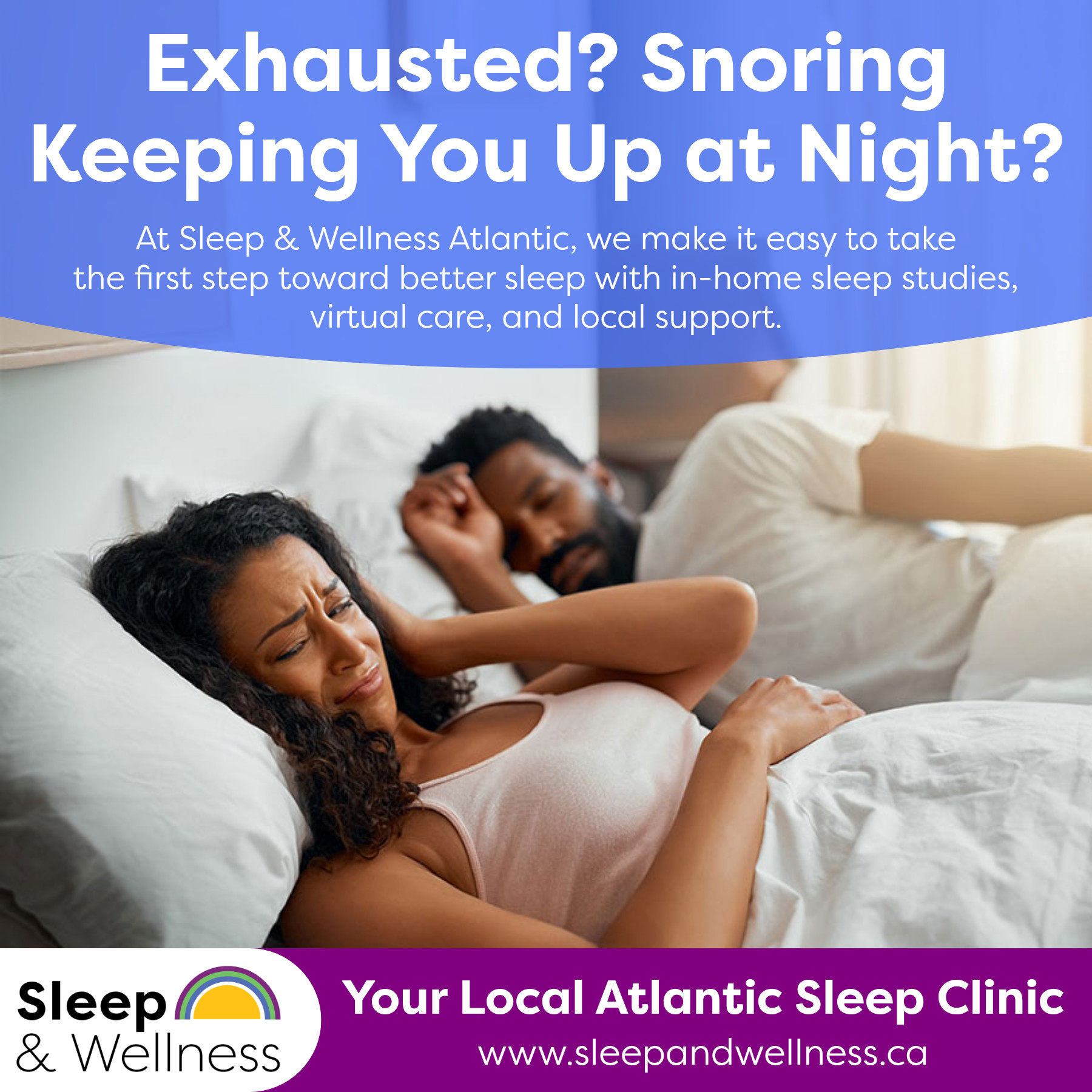 Sleep & Wellness Atlantic Facebook ad: Exhausted? Waking up sore?