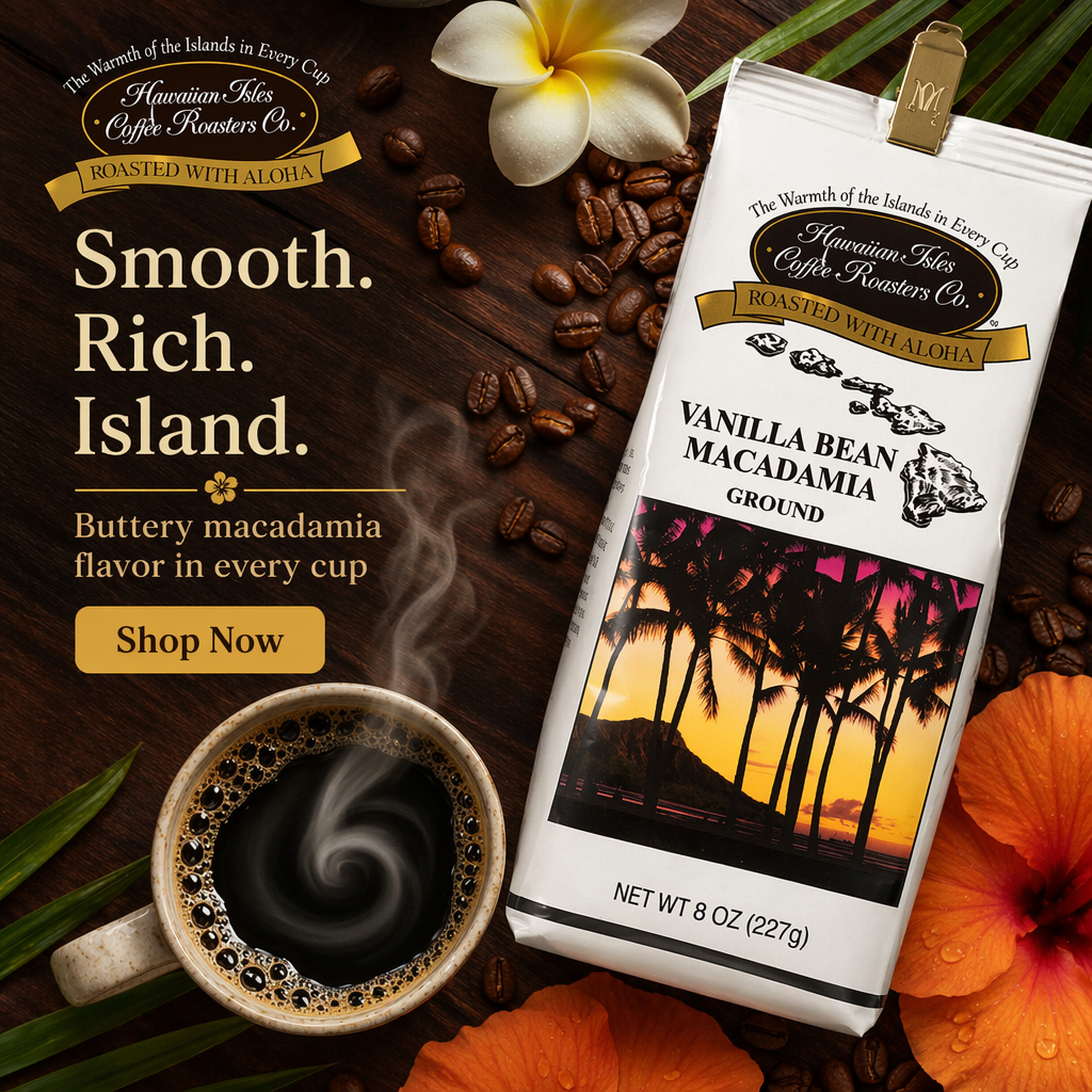 Hawaiian Isles Coffee Roasters Co. Facebook ad: Smooth Rich Island Flavor