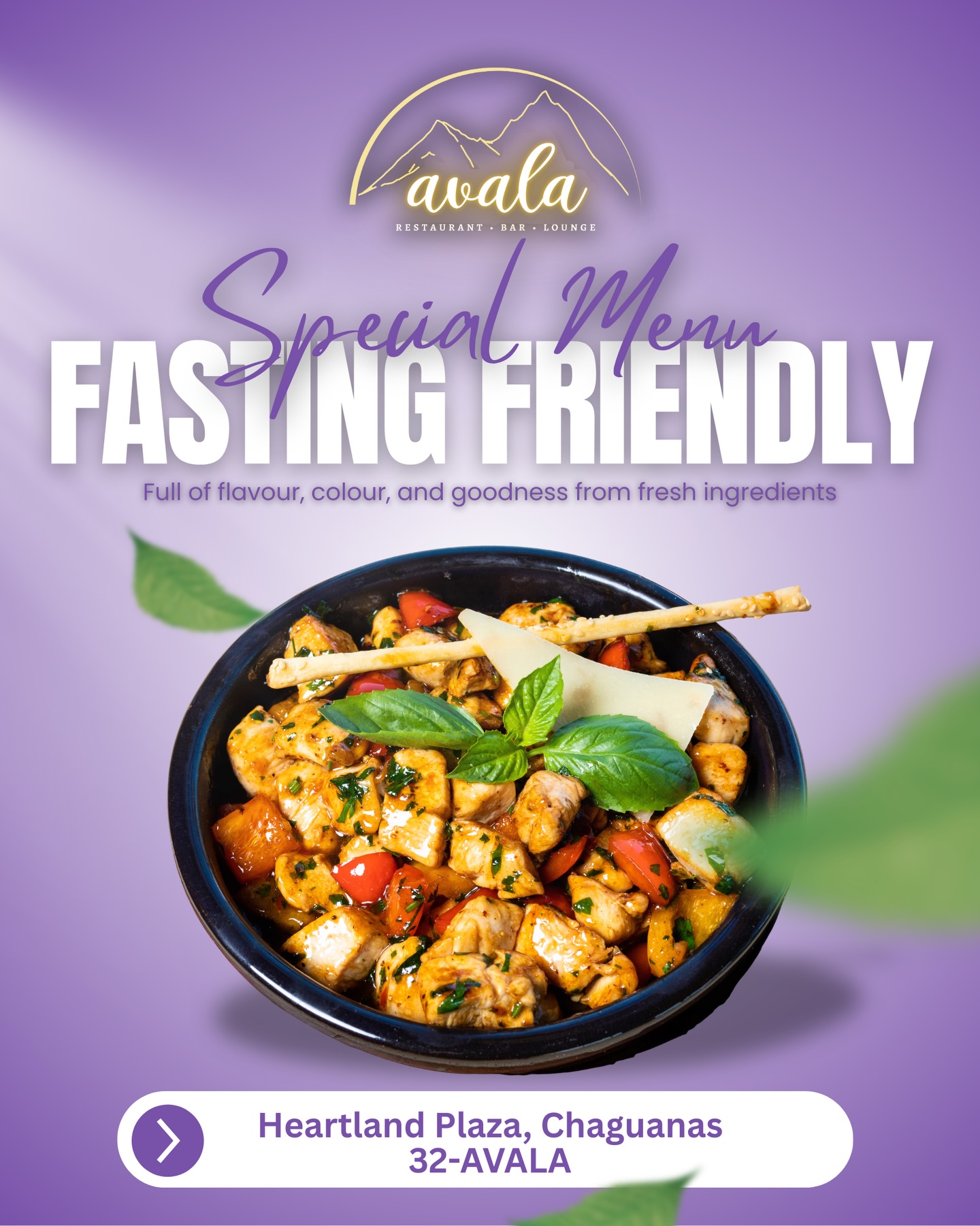 AVALA Facebook ad: Special Menu Alert Fasting Friendly