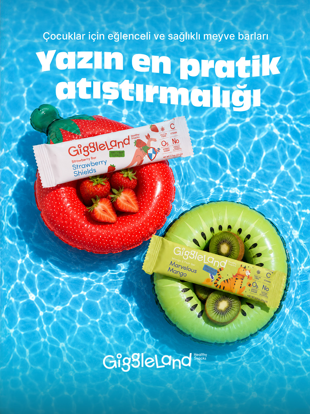 Giggleland Snacks Facebook ad: Yazın çocukların atıştırmalık isteği hiç bitmiyor.