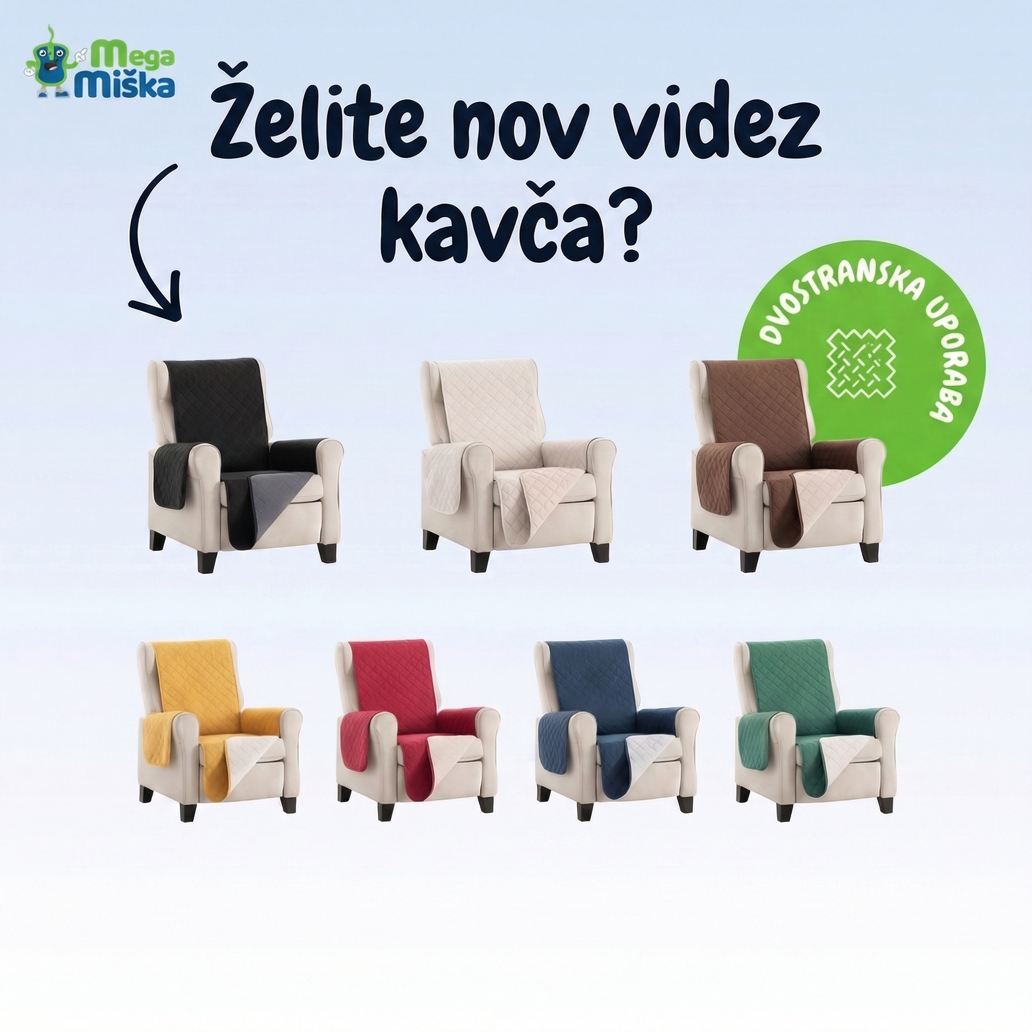megamiska.eu Facebook ad: Osvežite svoj kavč ali fotelj s stilom!
