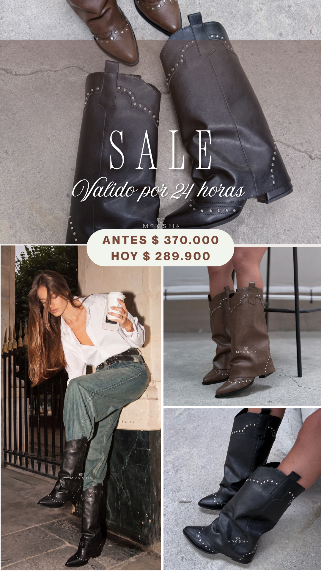 Moksha boutique 2019 Facebook ad: Solo por 24 horas: Ahorra $80.000