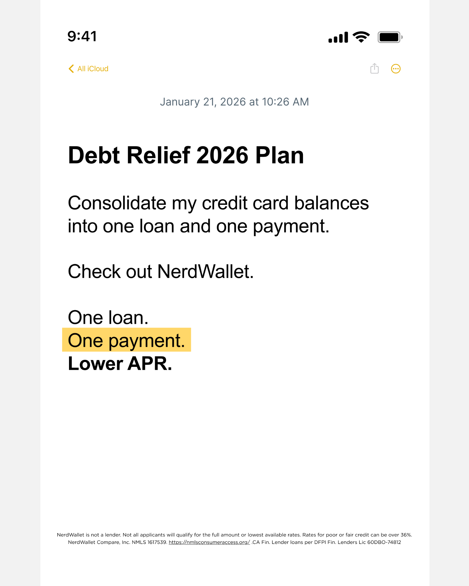 NerdWallet Facebook ad