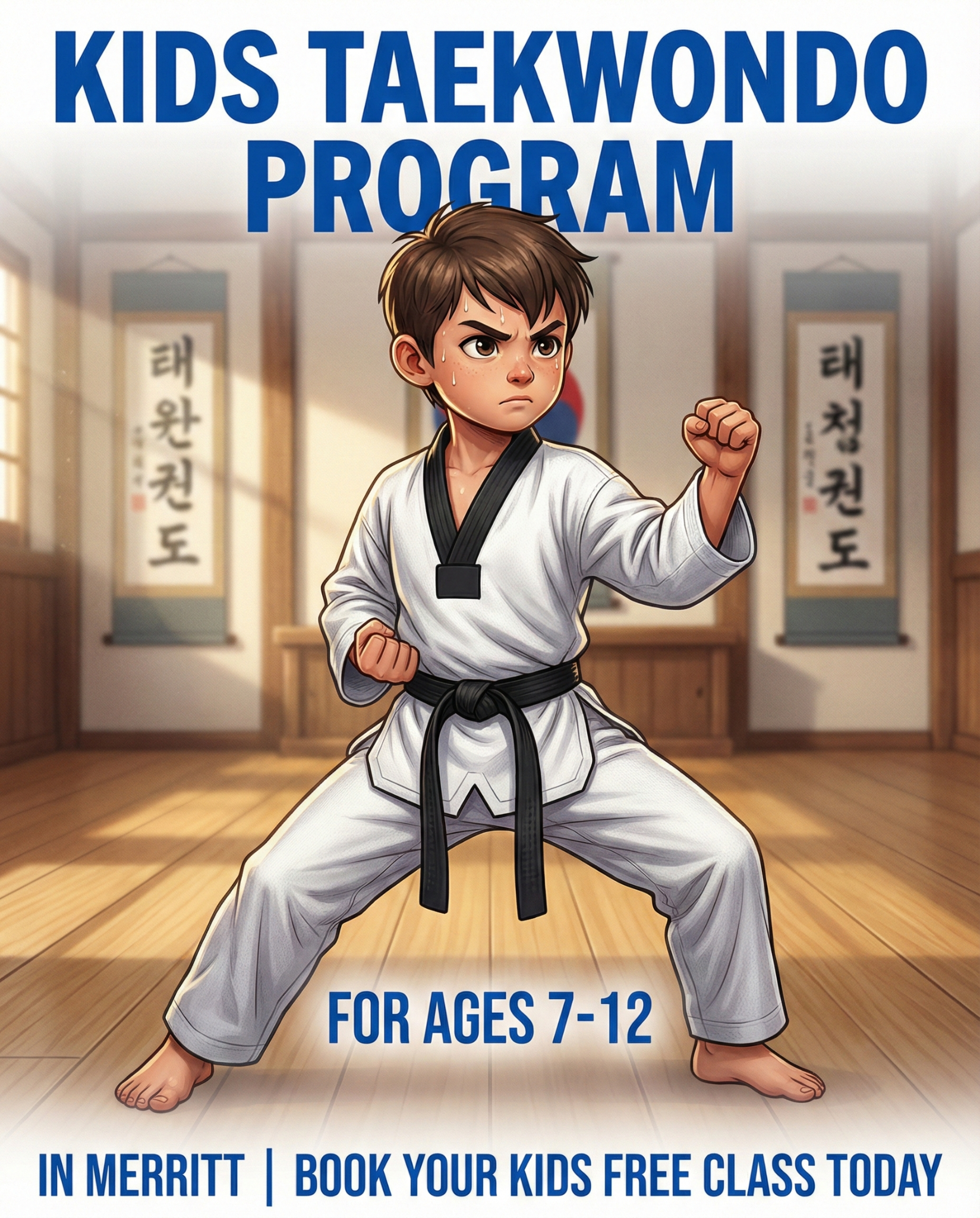 Baek’s Taekwondo Academy Facebook ad: Free Kids Taekwondo Class in Merritt