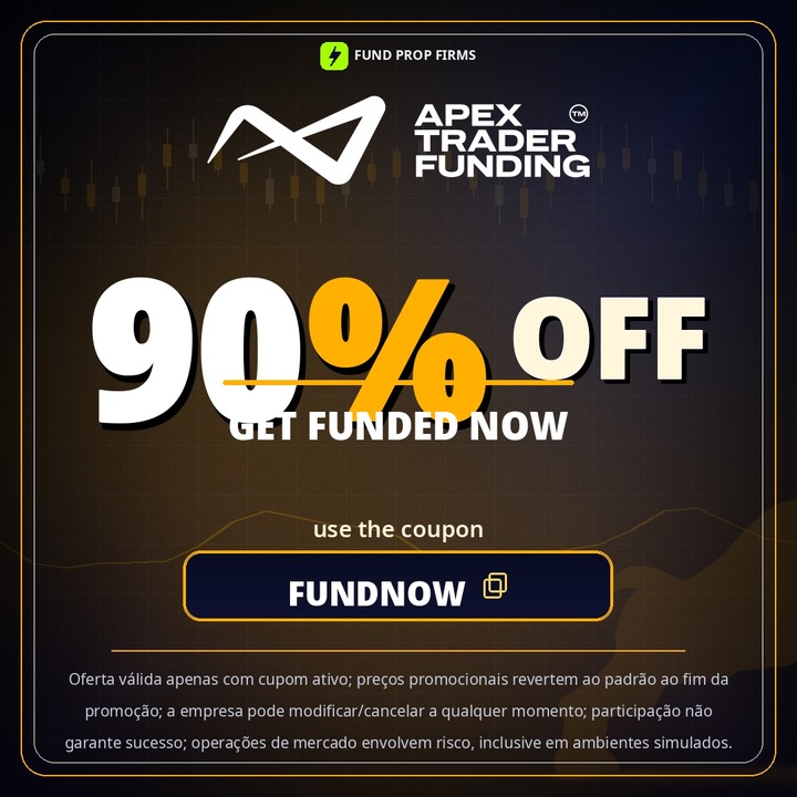 Fund Prop Firm Facebook ad: Apex 90% OFF, Coupon FUNDNOW