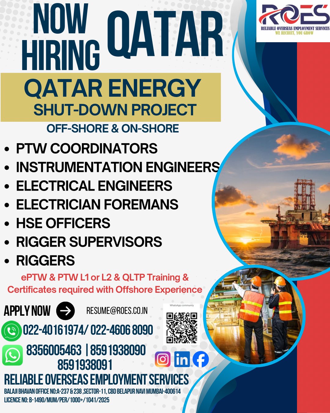 Reliable Overseas Employment Services Facebook ad: Now Hiring for Qatar Energy Projects