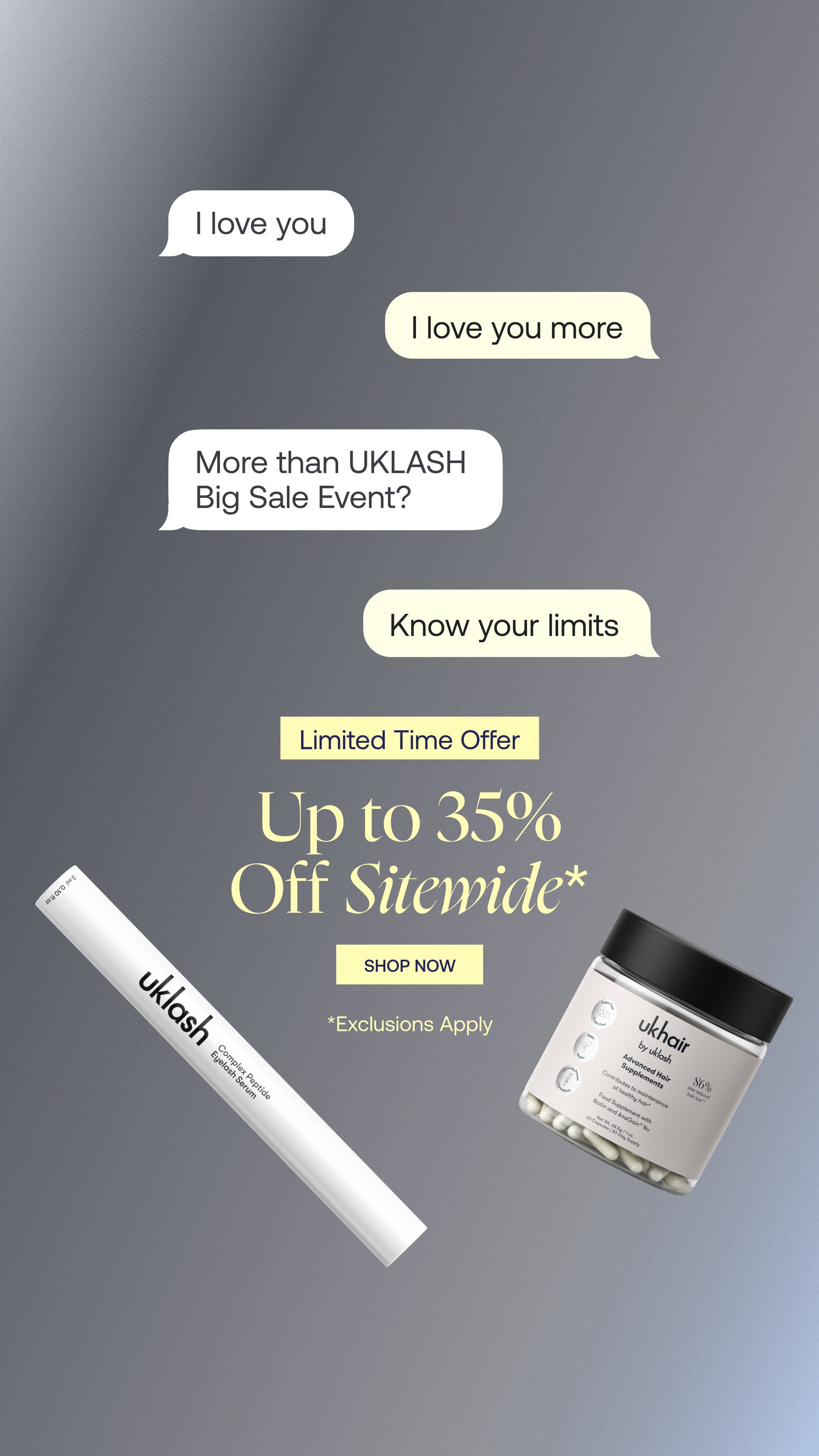Uklash Facebook ad: 30% off sitewide + 5% Sets & Kits