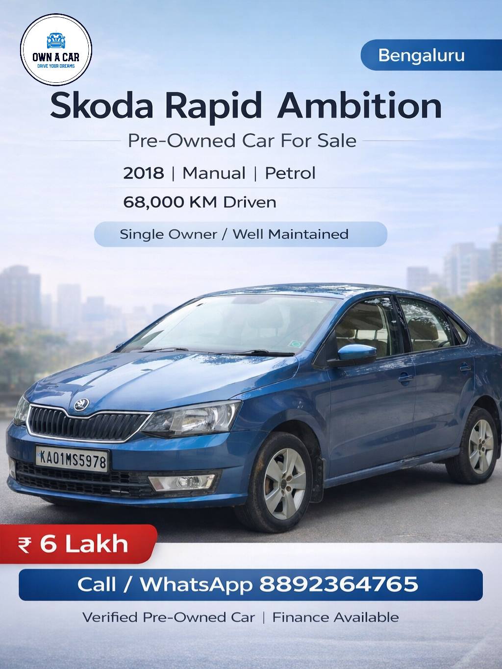 Own A Car Facebook ad: Skoda Rapid Ambition 2018