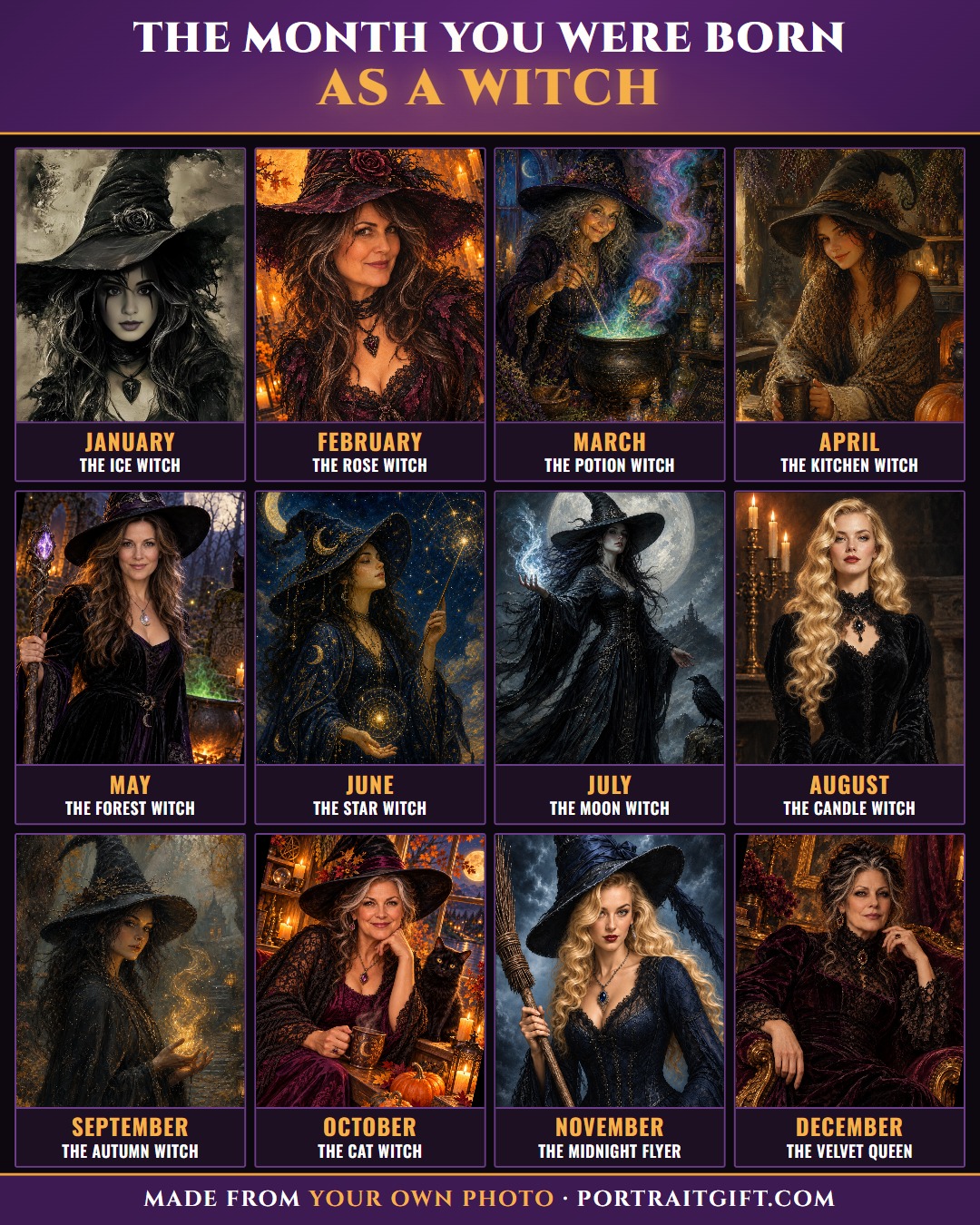 PortraitGift.Com Facebook ad: Find Your Month, Meet Your Witch