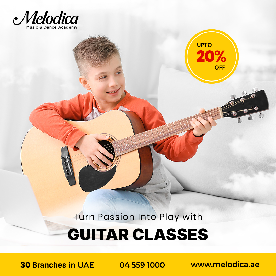 Melodica Music Academy Facebook ad: Grow into a Real Guitarist, with Our Certified Guitar…