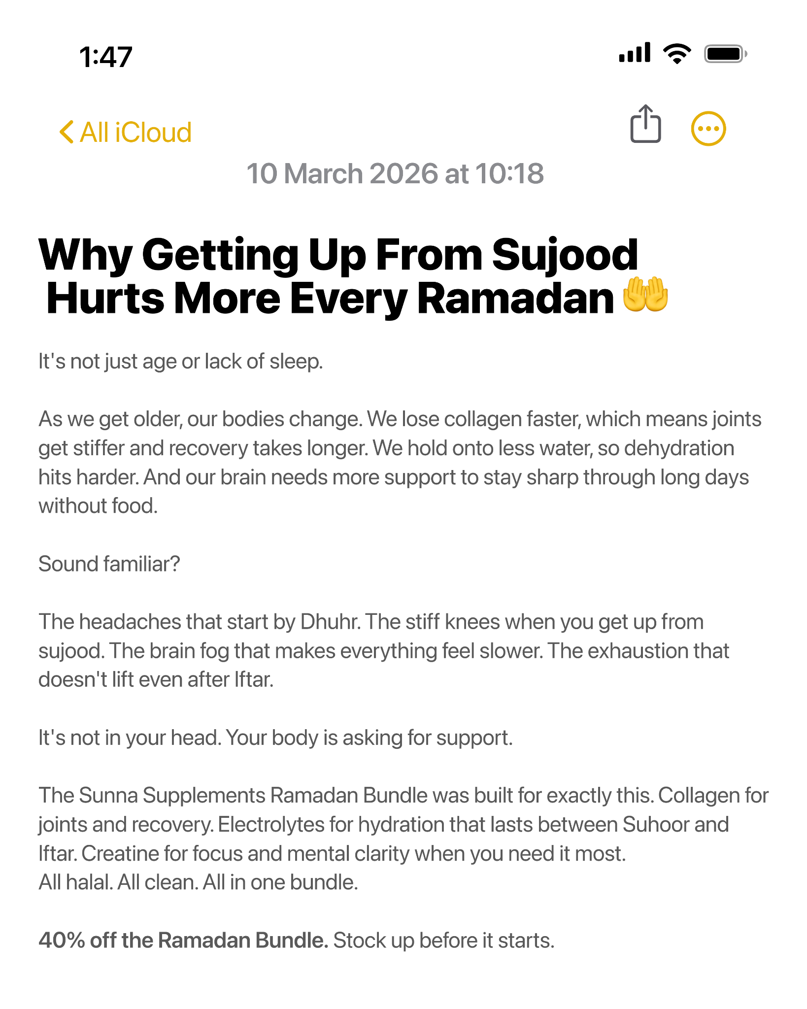 Sunna Supplements Facebook ad