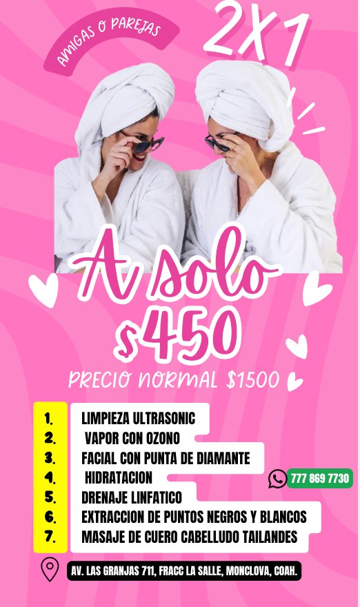 Microderm Spa Monclova Facebook ad: LA MEJOR PROMOCION AL 2X1 DIA DE SPA…