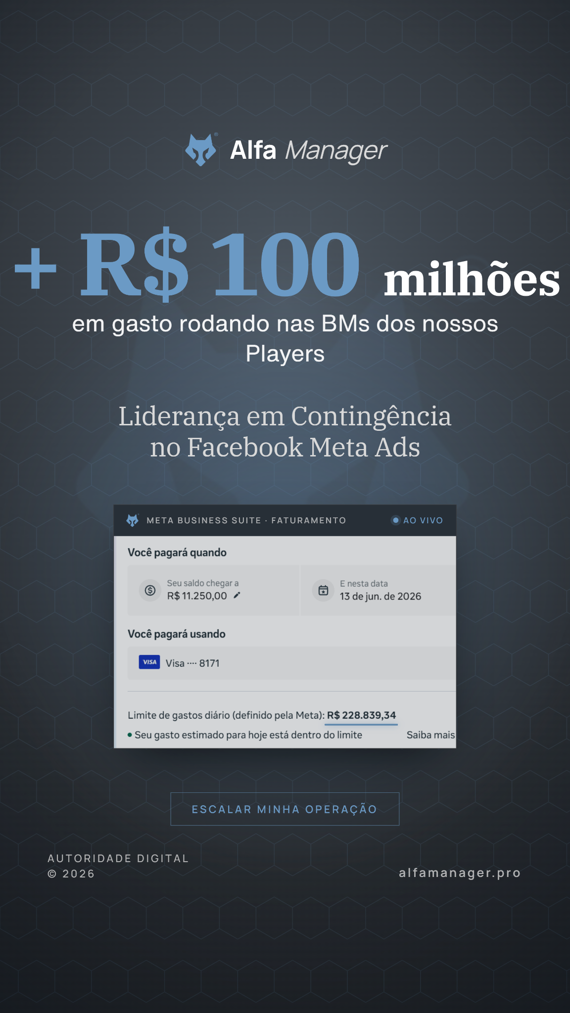 Alfa Manager Facebook ad: +10 mil estruturas rodando dentro da Meta nesse…