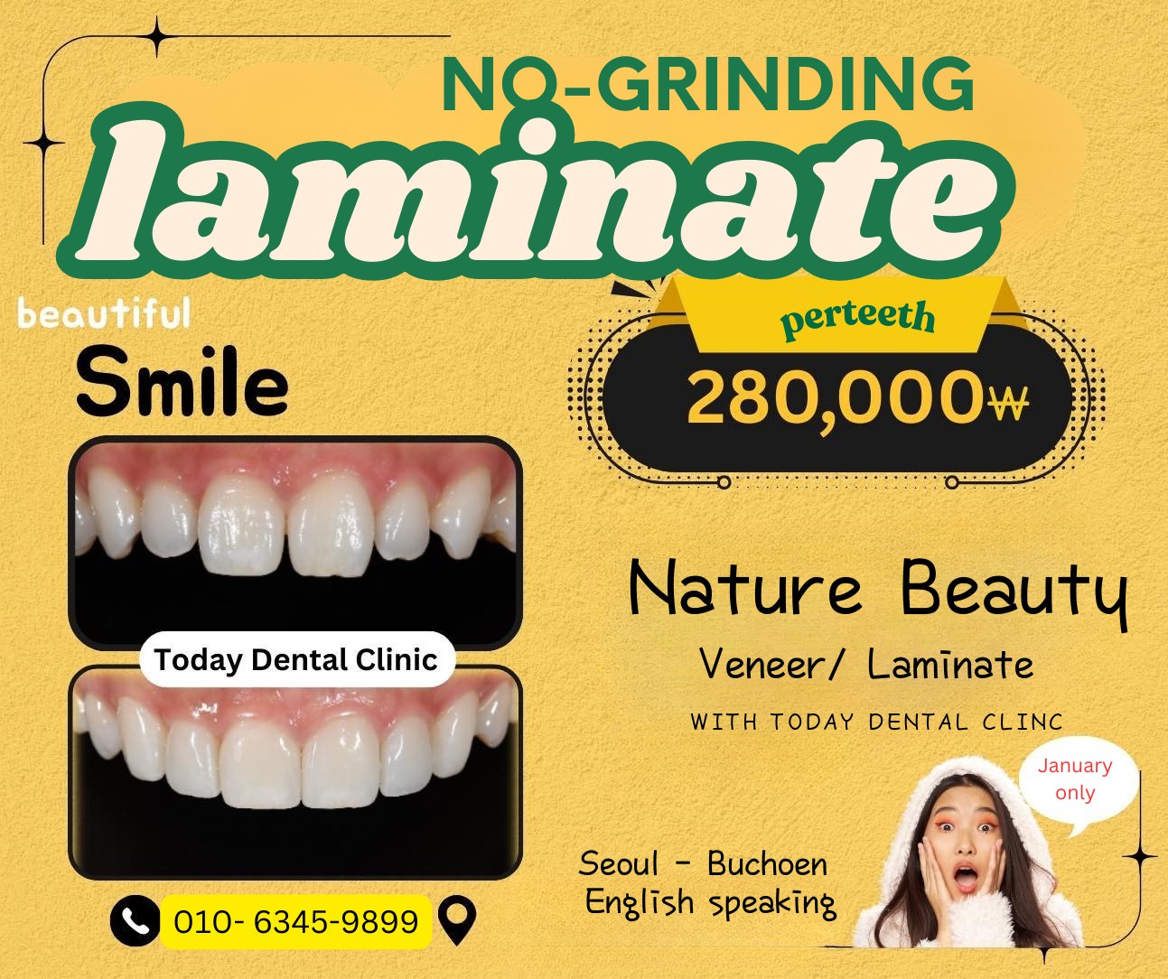 Today Dental Clinic Facebook ad: NEW YEAR LAMINATE VENEER, SHOCK PRICE!