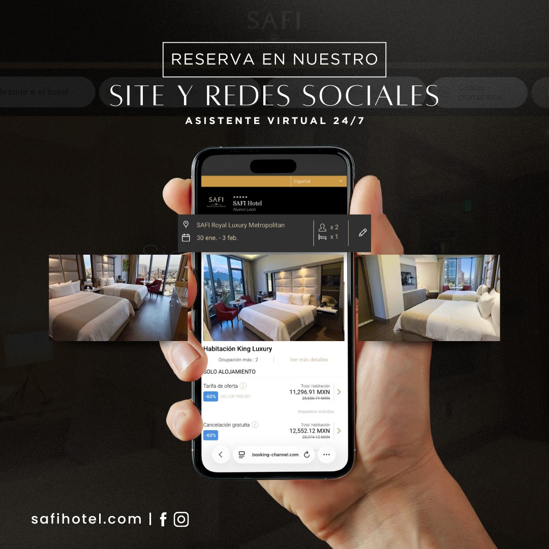 Hoteles Safi Royal Luxury Facebook ad: Tu próxima estancia empieza con una conversación.