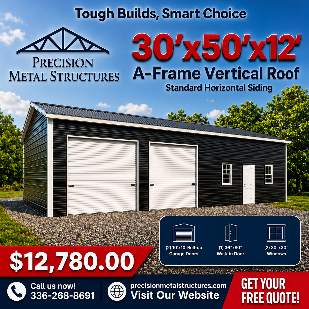 Precision Metal Structures Facebook ad: Strong Metal Buildings For Less