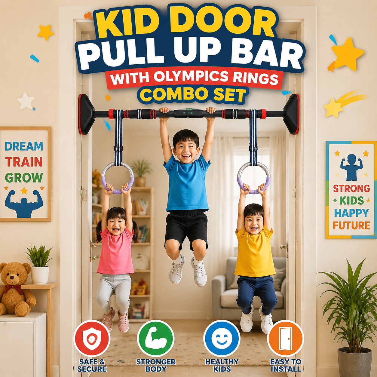 Sports Core X Facebook ad: Kids Gymnastics Rings + Door Pull-Up Bar Combo