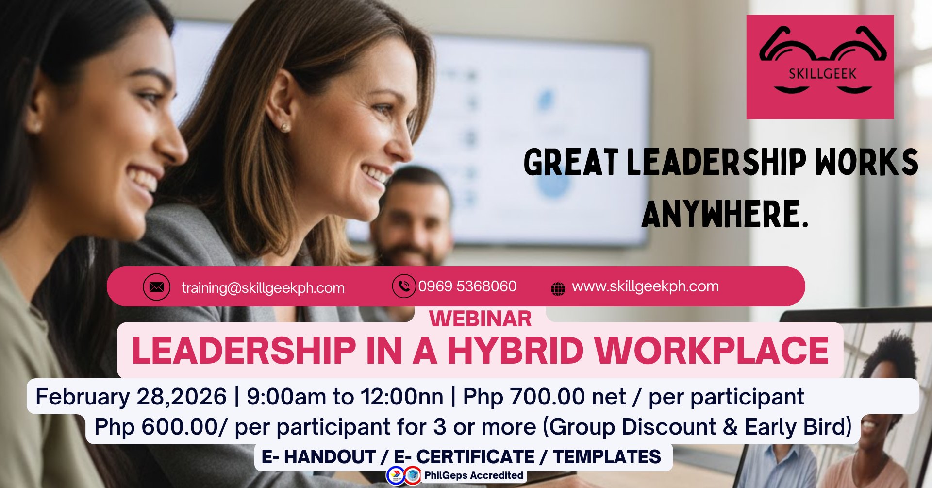 SkillGeek Facebook ad: Leadership in a Hybrid Workplace