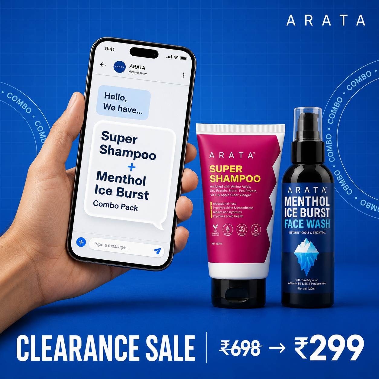 Arata Clearance Sale Facebook ad: Better Hair. Fresher Skin.